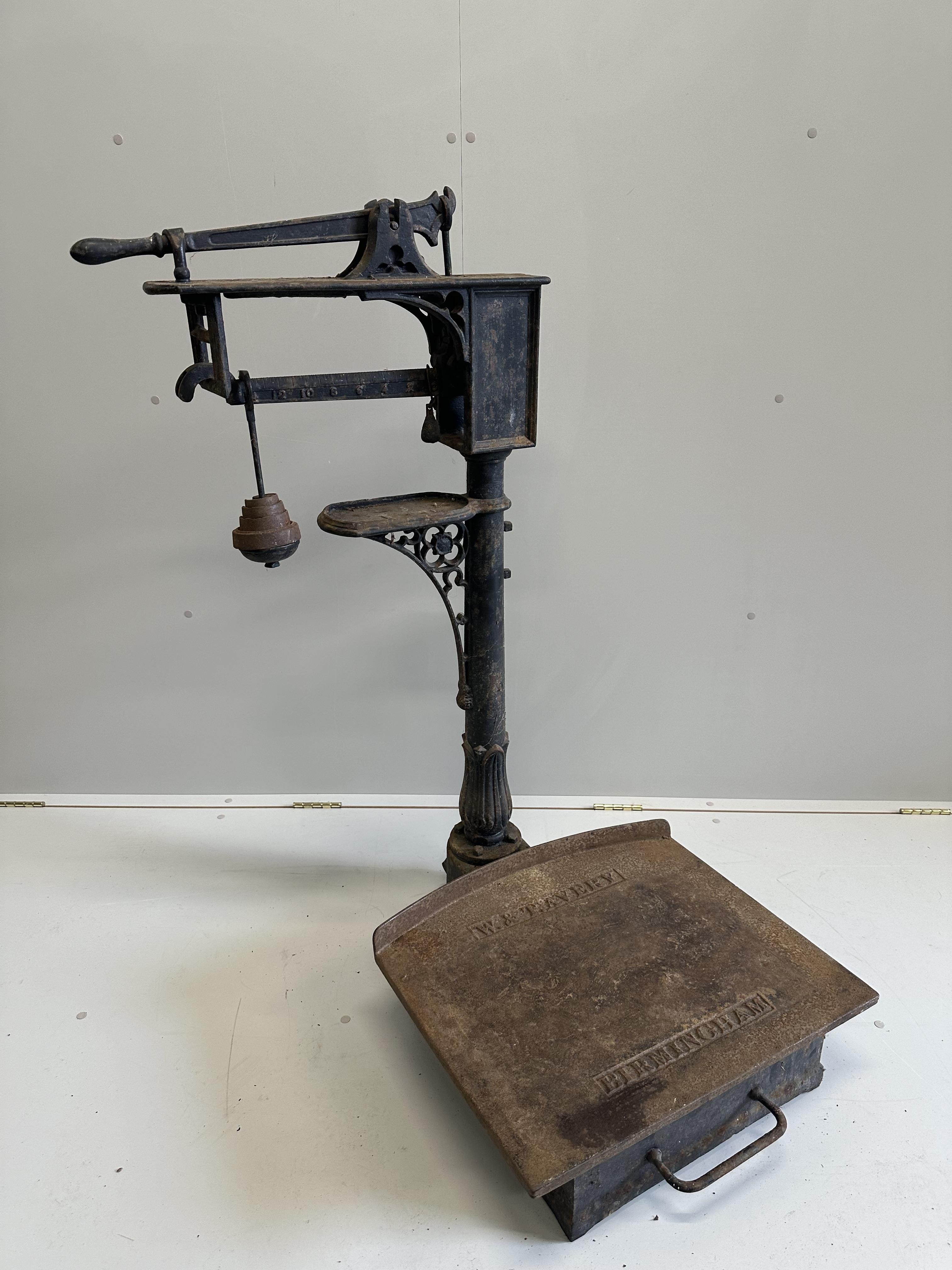 A set of Victorian cast iron Avery sack scales, height 134cm